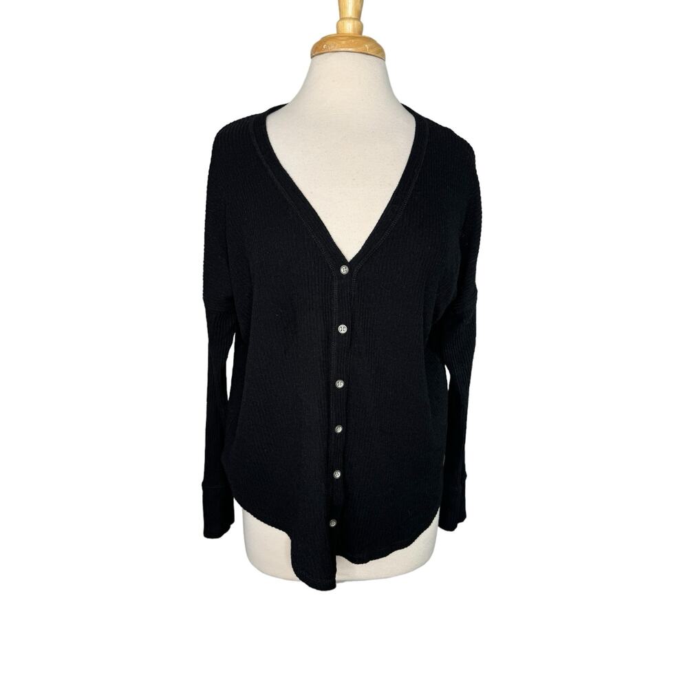 ABERCROMBIE & FITCH Black Rib Knit Grandpa Cardigan Sweater Size Small Womens